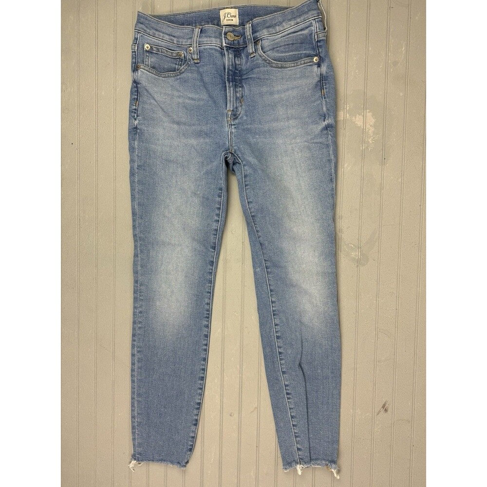 J Crew Size 27 Womens Jeans 9" Toothpick Mid Rise Raw Hem Light Wash Stretch